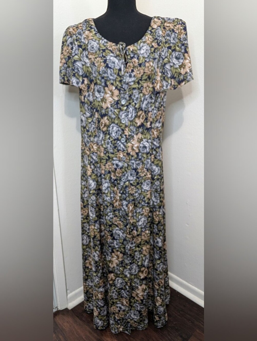 VTG 80s 90s Floral Maxi Dress Garden Phoebe Buffay Bohemian Cottagecore Folk L